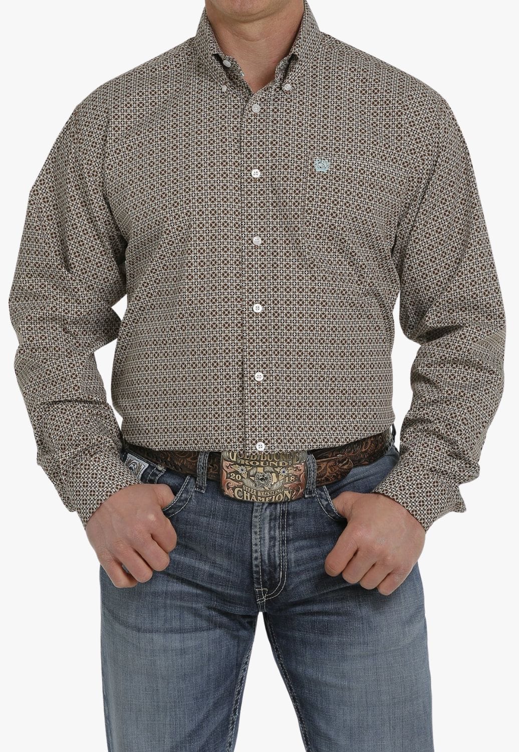 Cinch CLOTHING-Mens Long Sleeve Shirts Cinch Mens Geometric Button Down Long Sleeve Shirt