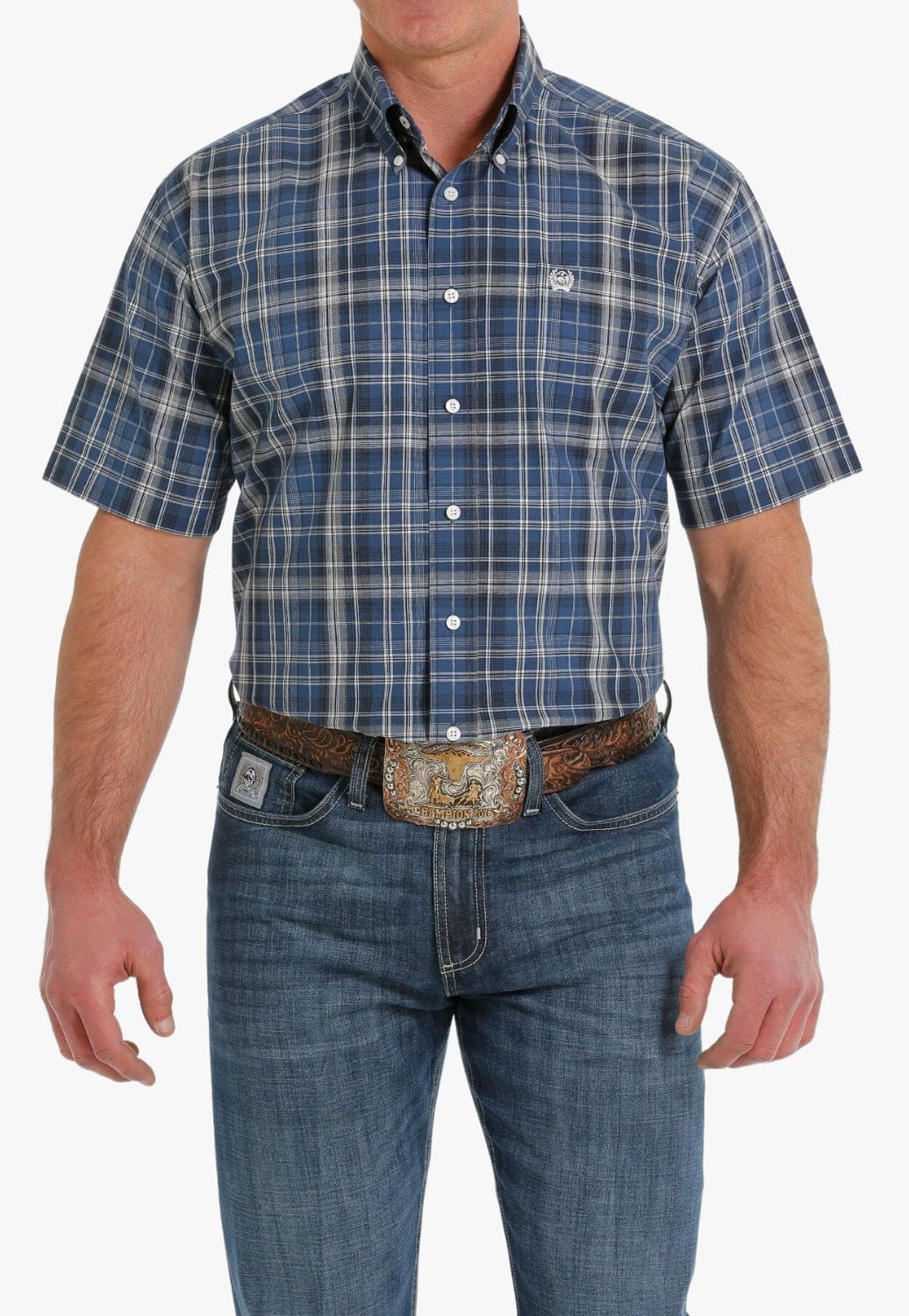 Cinch CLOTHING-Mens Short Sleeve Shirts Cinch Mens Plaid Button Down Short Sleeve Shirt