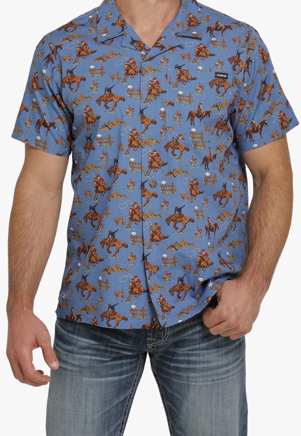 Cinch CLOTHING-Mens Short Sleeve Shirts Cinch Mens Rodeo Print Short Sleeve Shirt