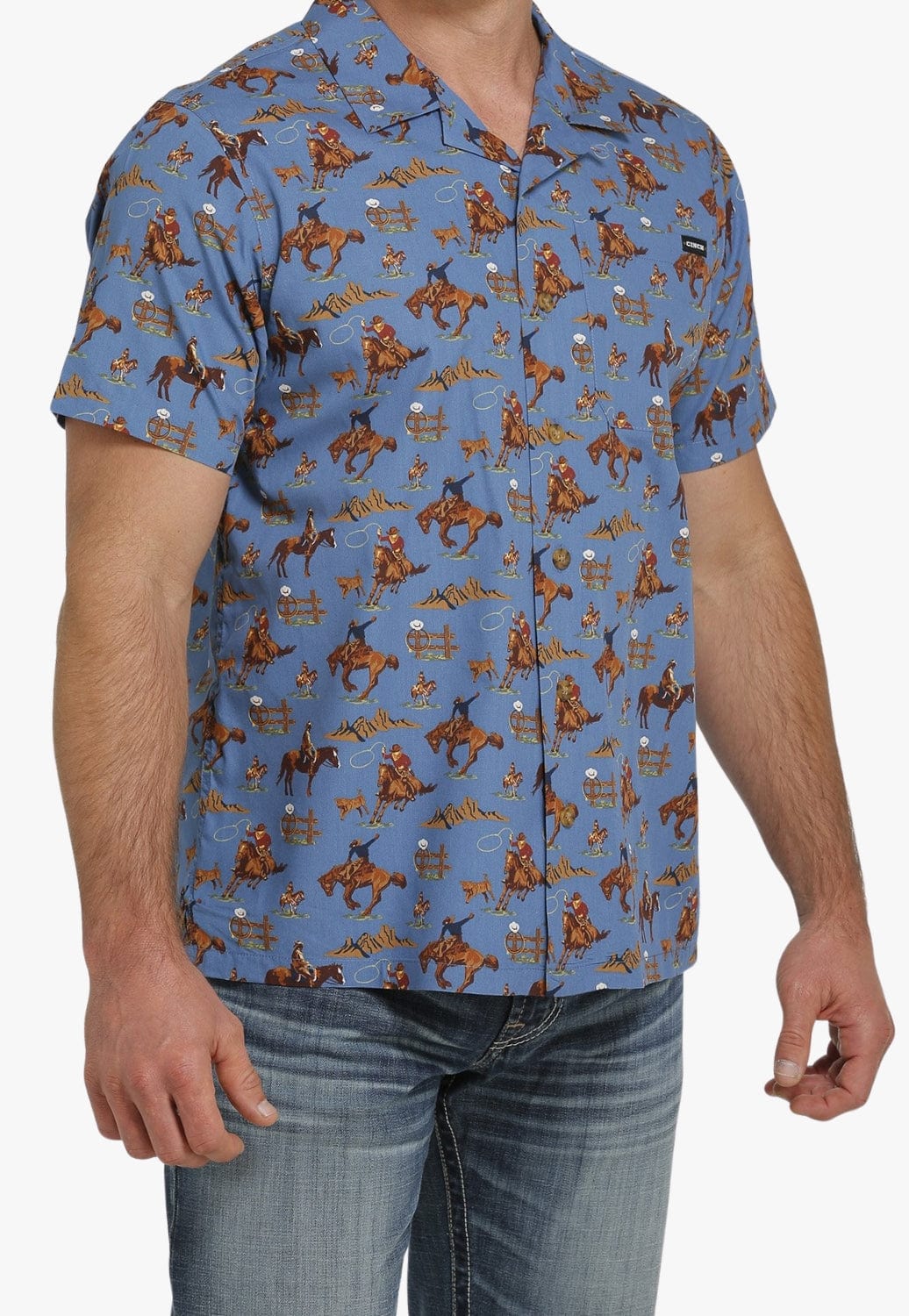 Cinch CLOTHING-Mens Short Sleeve Shirts Cinch Mens Rodeo Print Short Sleeve Shirt