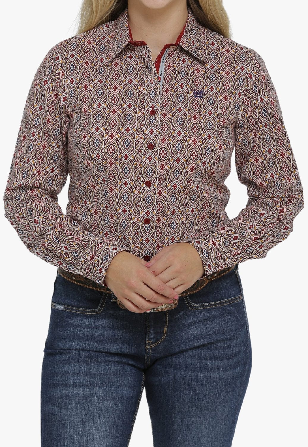 Cinch CLOTHING-Womens Long Sleeve Shirts Cinch Womens Geo Print Long Sleeve Shirt