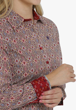 Cinch CLOTHING-Womens Long Sleeve Shirts Cinch Womens Geo Print Long Sleeve Shirt