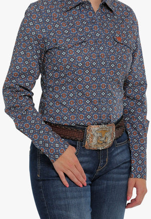 Cinch CLOTHING-Womens Long Sleeve Shirts Cinch Womens Geo Print Long Sleeve Shirt