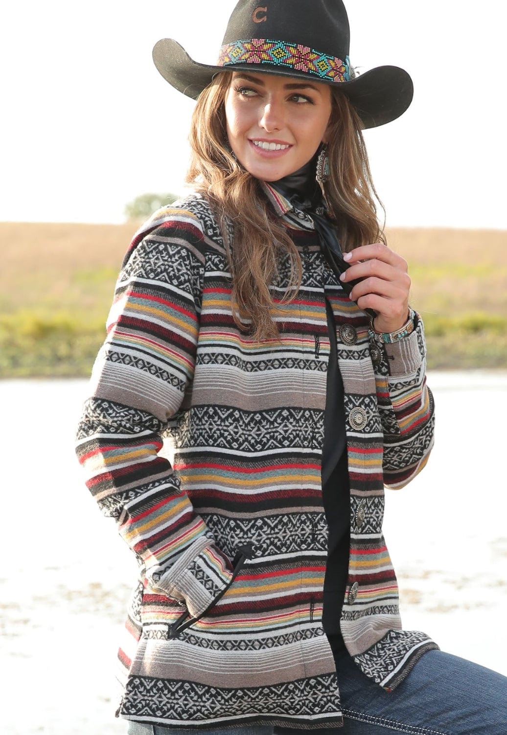 Cruel Girl CLOTHING-Womens Jackets Cruel Girl Womens Blanket Stripe Tweed Jacket