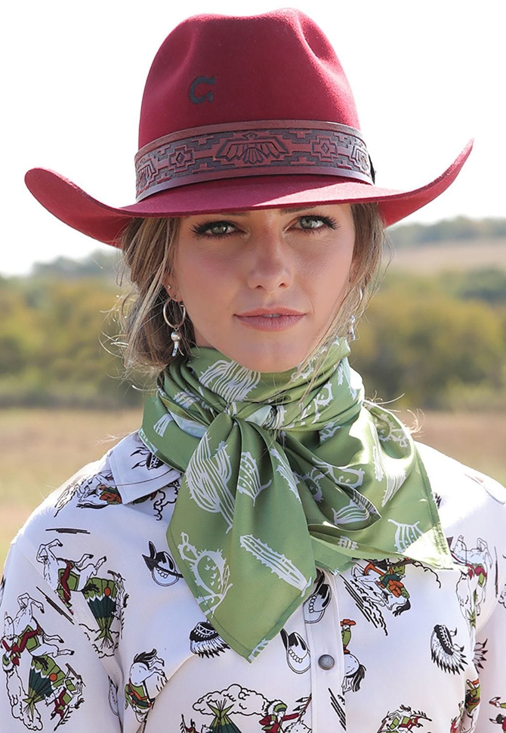 Cruel Girl ACCESSORIES-General Green Cruel Girl Womens Cactus Print Wild Rag