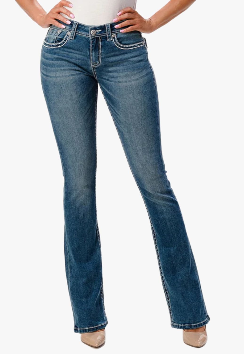 Grace In LA CLOTHING-Womens Jeans Grace In LA Womens Embellished Flap Pocket Jean