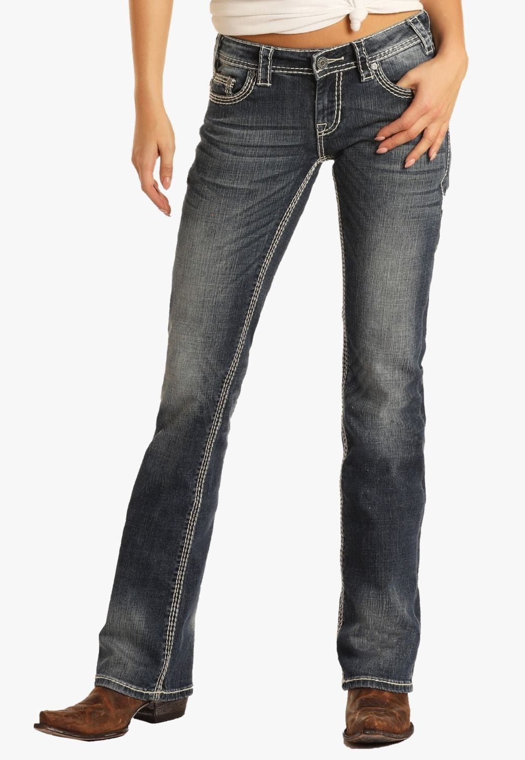 Rock and Roll CLOTHING-Womens Jeans Rock & Roll Womens Mid Rise Stretch Bootcut Jean