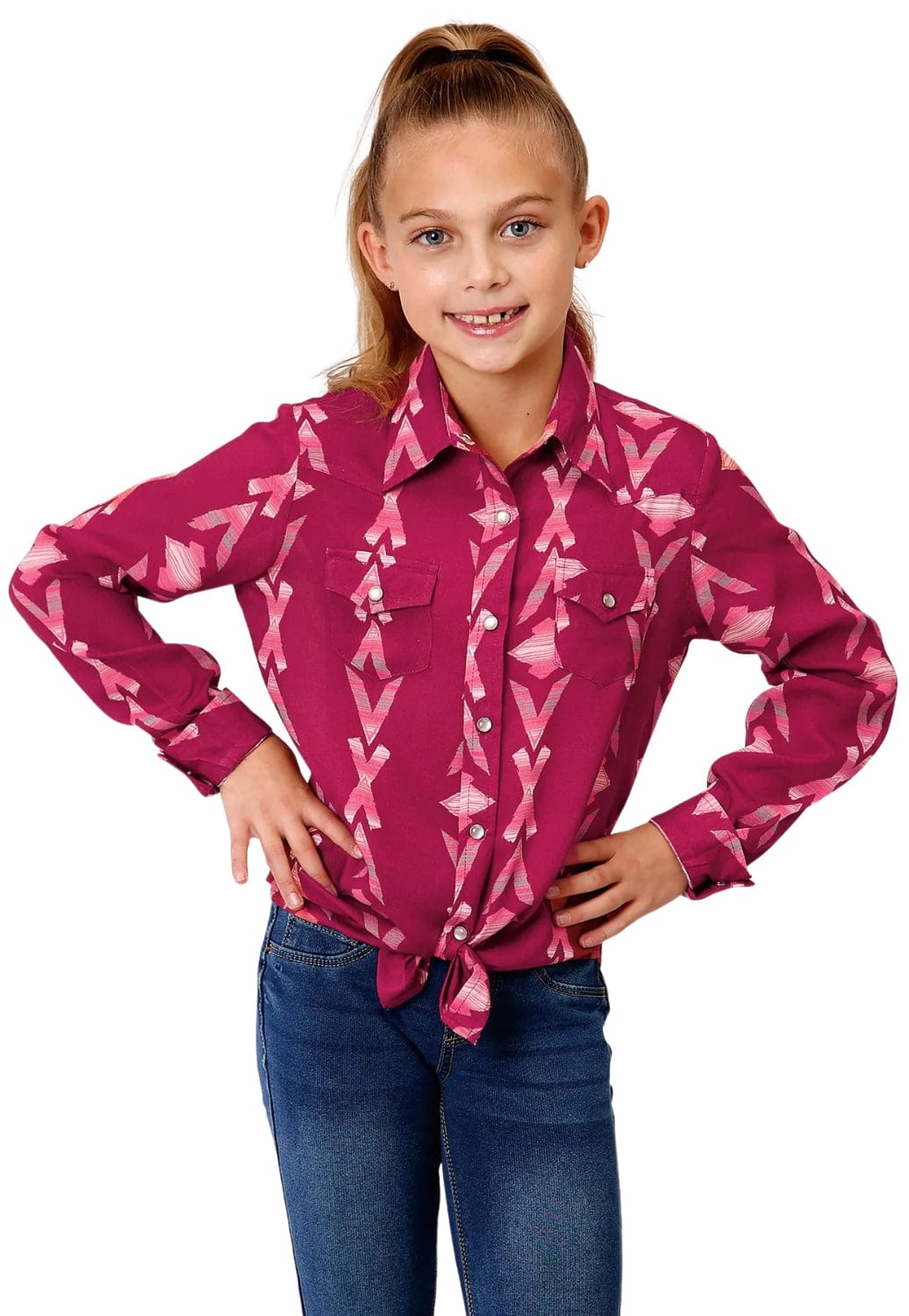 Roper CLOTHING-Girls Long Sleeve Shirts Roper Girls Five Star Collection Long Sleeve Shirt