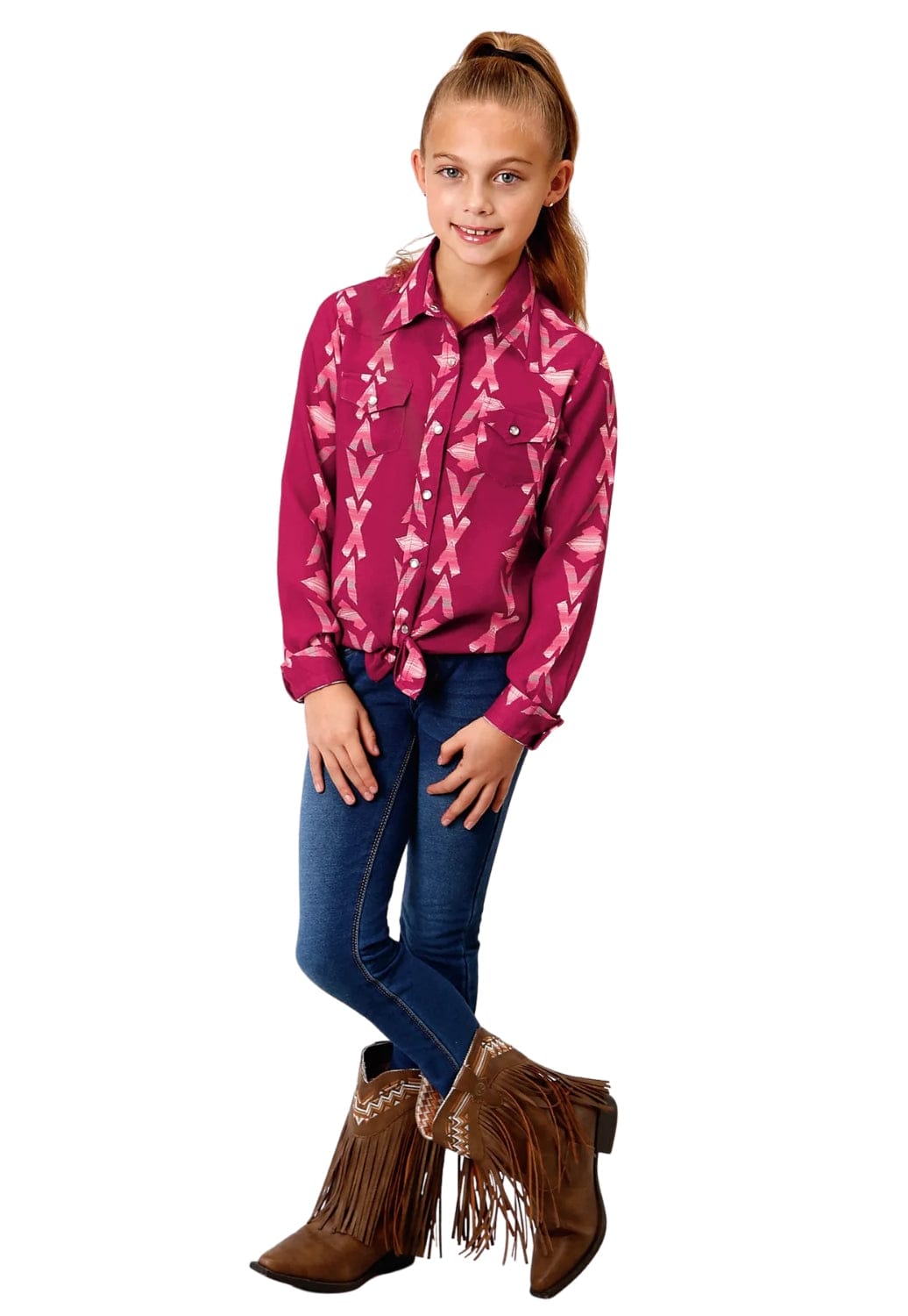 Roper CLOTHING-Girls Long Sleeve Shirts Roper Girls Five Star Collection Long Sleeve Shirt