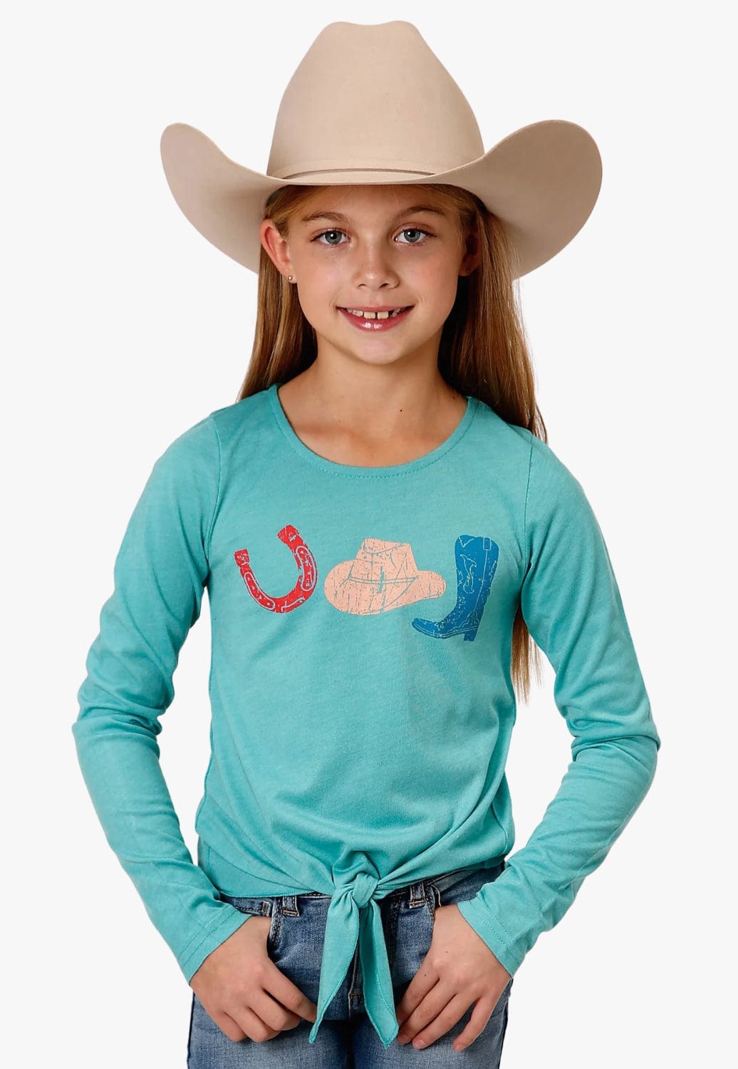 Roper CLOTHING-Girls Long Sleeve Shirts Roper Girls Five Star Collection Long Sleeve Shirt