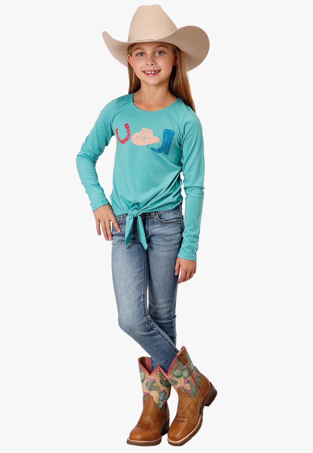 Roper CLOTHING-Girls Long Sleeve Shirts Roper Girls Five Star Collection Long Sleeve Shirt