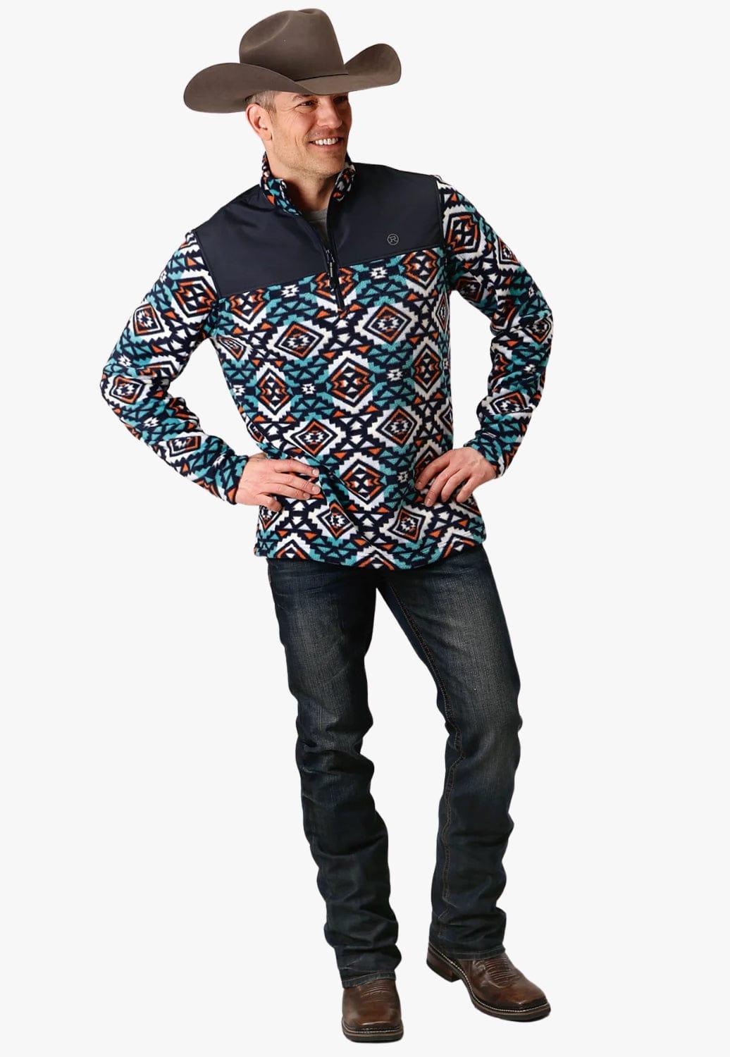 Roper CLOTHING-MensWinterTops Roper Mens Aztec Fleece Pullover