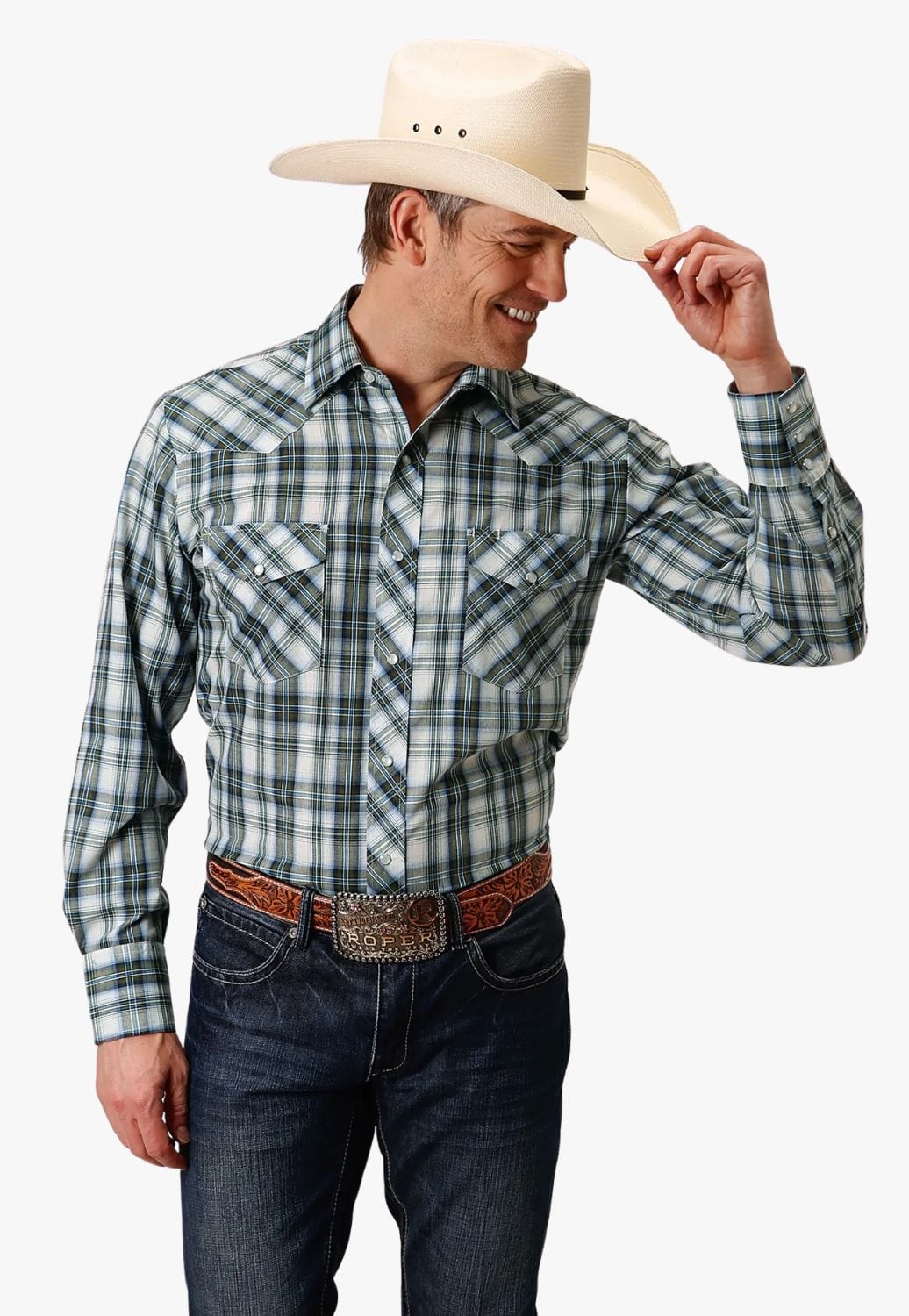 Roper CLOTHING-Mens Long Sleeve Shirts Roper Mens Karman Classic 55/45 Collection Long Sleeve Shirt