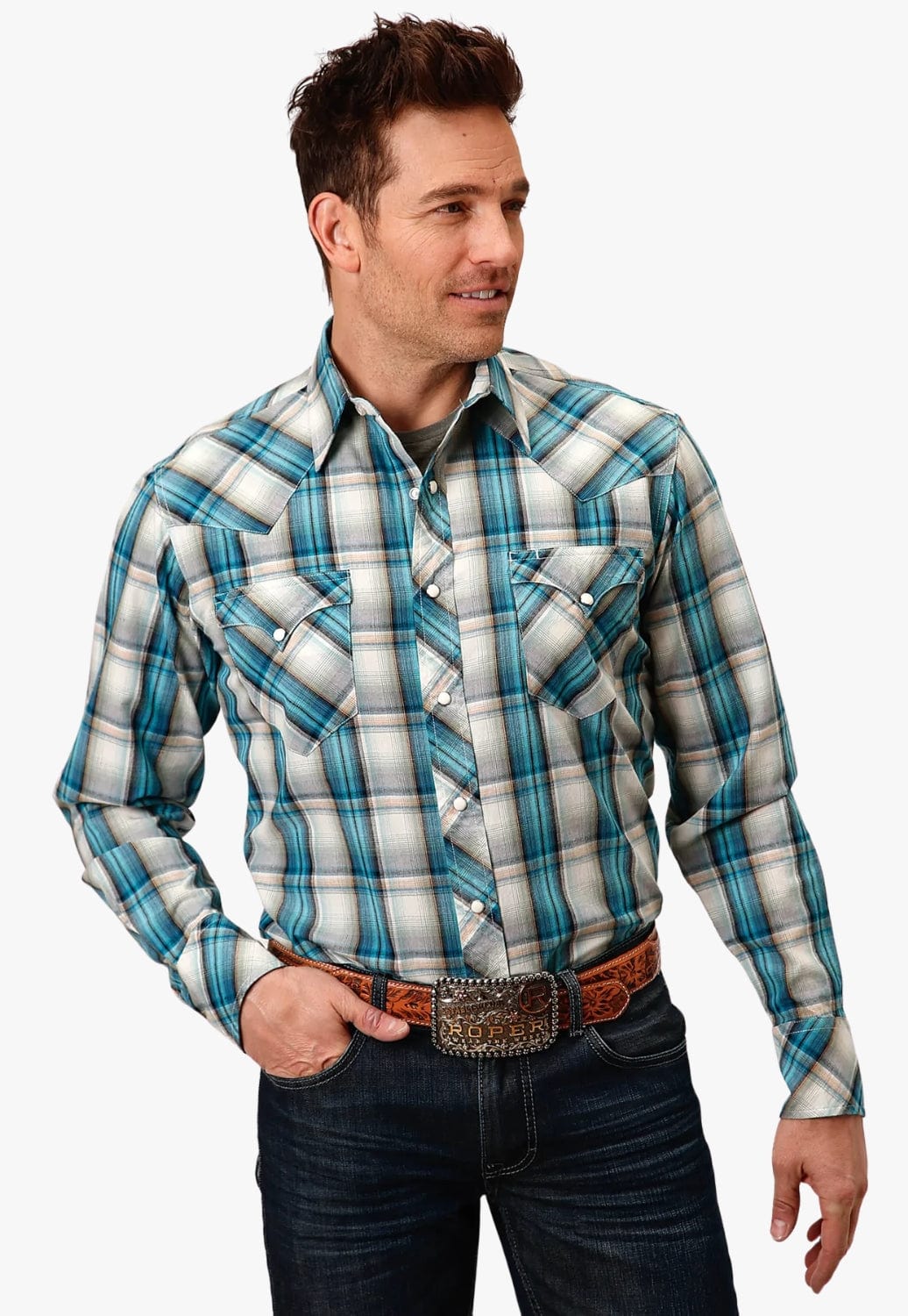 Roper CLOTHING-Mens Long Sleeve Shirts Roper Mens West Made Collection Long Sleeve Shirt