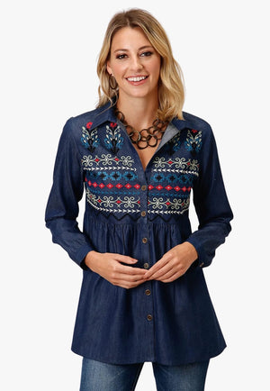 Roper CLOTHING-Womens Dress Tops / Shirts Roper Womens Studio West Collection Long Sleeve Tunic Top