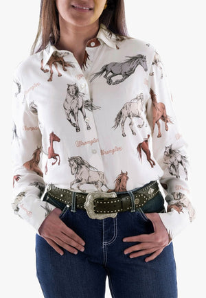 Wrangler CLOTHING-Womens Long Sleeve Shirts Wrangler Womens Beyer Print Long Sleeve Shirt
